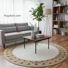 Load image into Gallery viewer, Natural Jute with White Floor Baho Round Hand-Woven Area Rug/Carpet/Mat
