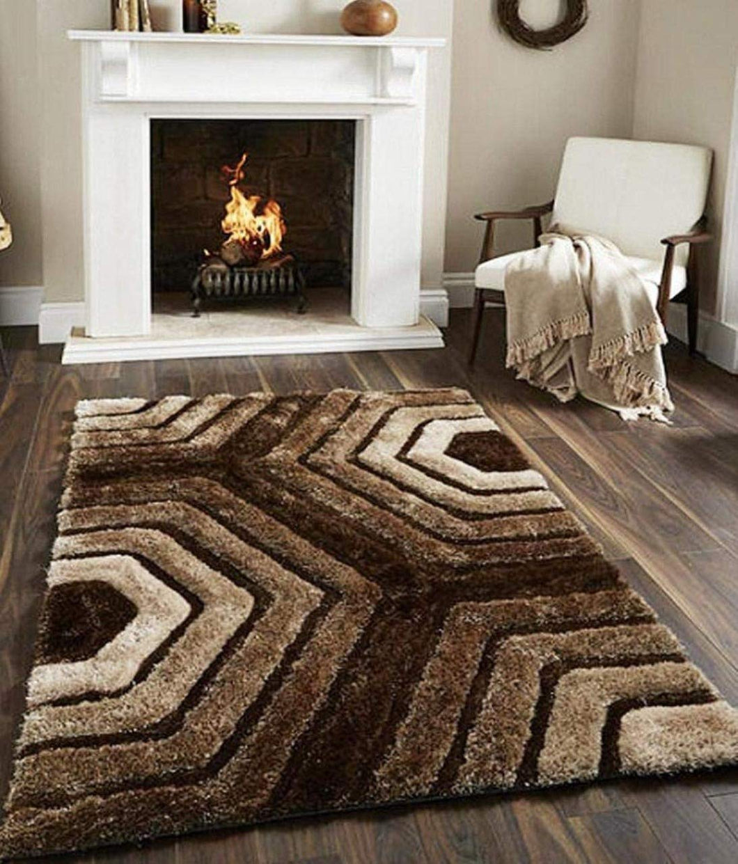 Brown 3D Hut Design Shaggy Rug/Carpet/Mat