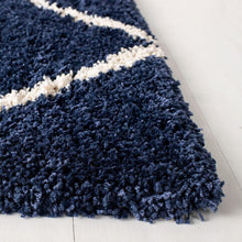Load image into Gallery viewer, Premium Microfiber Shag Area Rug – Ultra-Soft Navy Blue Moroccan Geometric Carpet for Living Room &amp; Bedroom
