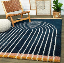 Load image into Gallery viewer, Navy Blue Rug with Ivory Beautiful Classic Shaggy Rug
