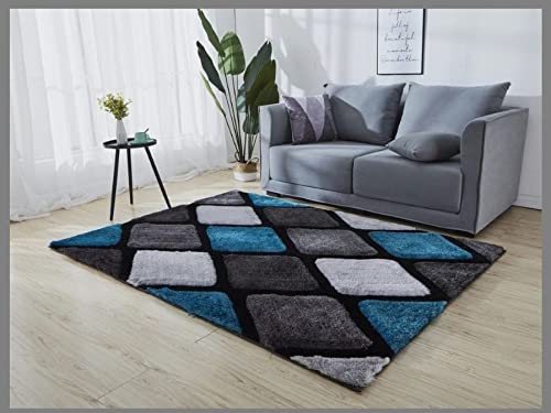 Aqua With Grey Multi Beautiful Premium Shaggy Rug