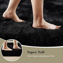 Load image into Gallery viewer, Luxury High-Pile Microfiber Shag Carpet – Soft, Non-Slip Plush Accent Rug for Home Decor, Black
