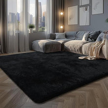 Load image into Gallery viewer, Luxury High-Pile Microfiber Shag Carpet – Soft, Non-Slip Plush Accent Rug for Home Decor, Black
