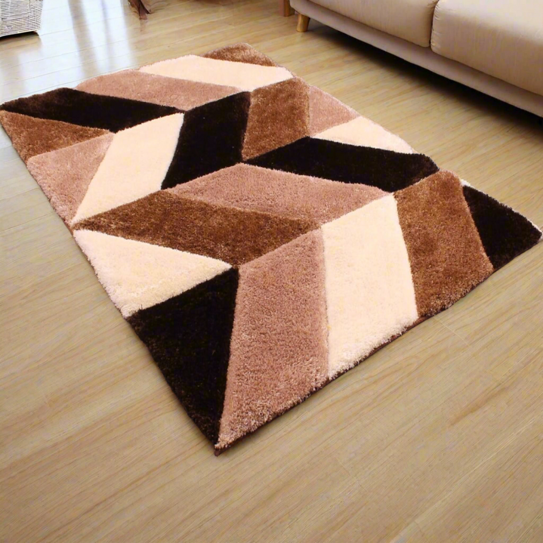 Brown with Beige 3D Cut Collection Classical Look Shaggy Carpet/Rug