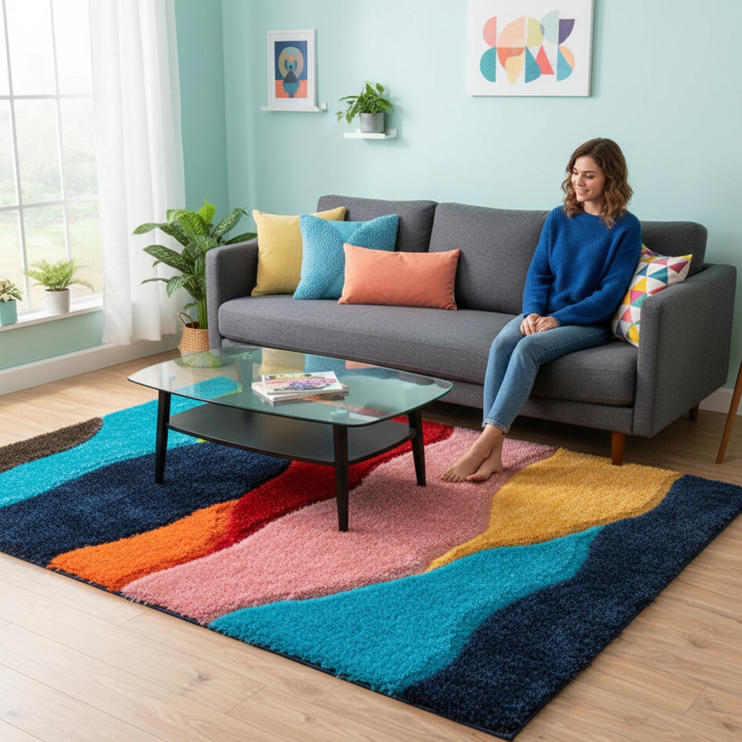 Color Rainbow 3D Cut Collection Classical Shaggy Carpet