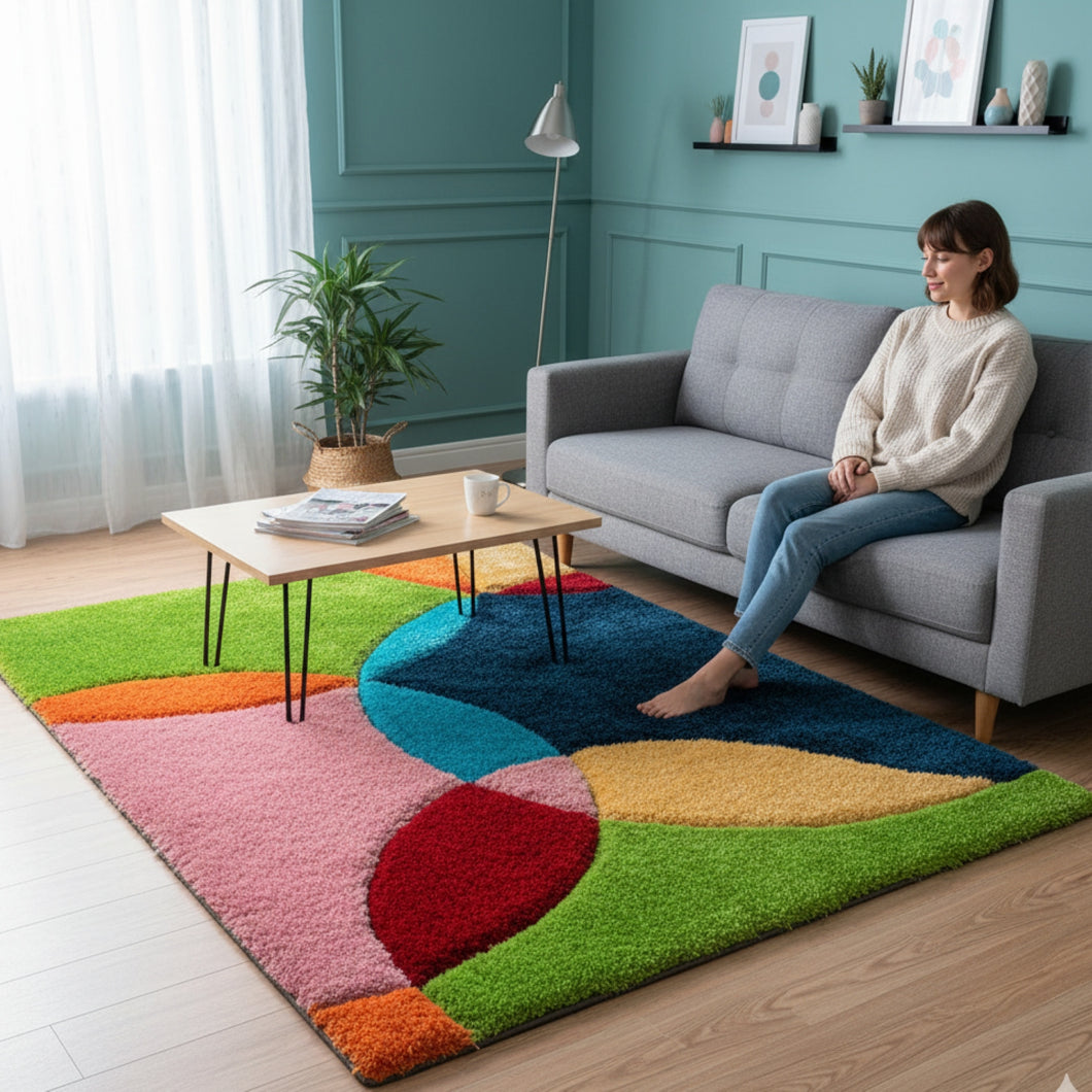 Multi Rainbow 3D Cut Collection Classical Shaggy Carpet