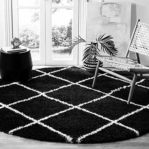 Black & Ivory - Premium Round Shaggy Rug