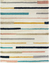 Load image into Gallery viewer, Multicolored striped rug on a white background
