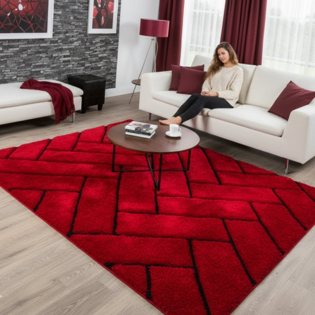 Red 3D Multi Premium Modern Shaggy Rug