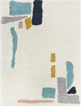 Load image into Gallery viewer, Abstract patterned rug with geometric shapes on a neutral background
