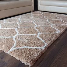 Load image into Gallery viewer, Premium Microfiber Shaggy Area Rug – Modern Geometric Beige &amp; Ivory Soft Plush Carpet Mat
