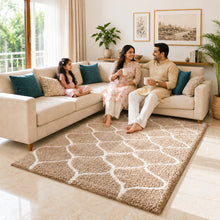 Load image into Gallery viewer, Premium Microfiber Shaggy Area Rug – Modern Geometric Beige &amp; Ivory Soft Plush Carpet Mat
