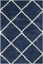 Load image into Gallery viewer, Luxury Navy Blue &amp; White Diamond Geometric Shaggy Area Rug - Soft Microfiber Floor Mat for Bedroom &amp; Sofa Area
