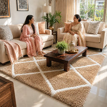 Load image into Gallery viewer, Premium Ultra-Soft Microfiber Shaggy Area Rug – Modern Geometric Moroccan Diamond Pattern Carpet for Living Room &amp; Bedroom
