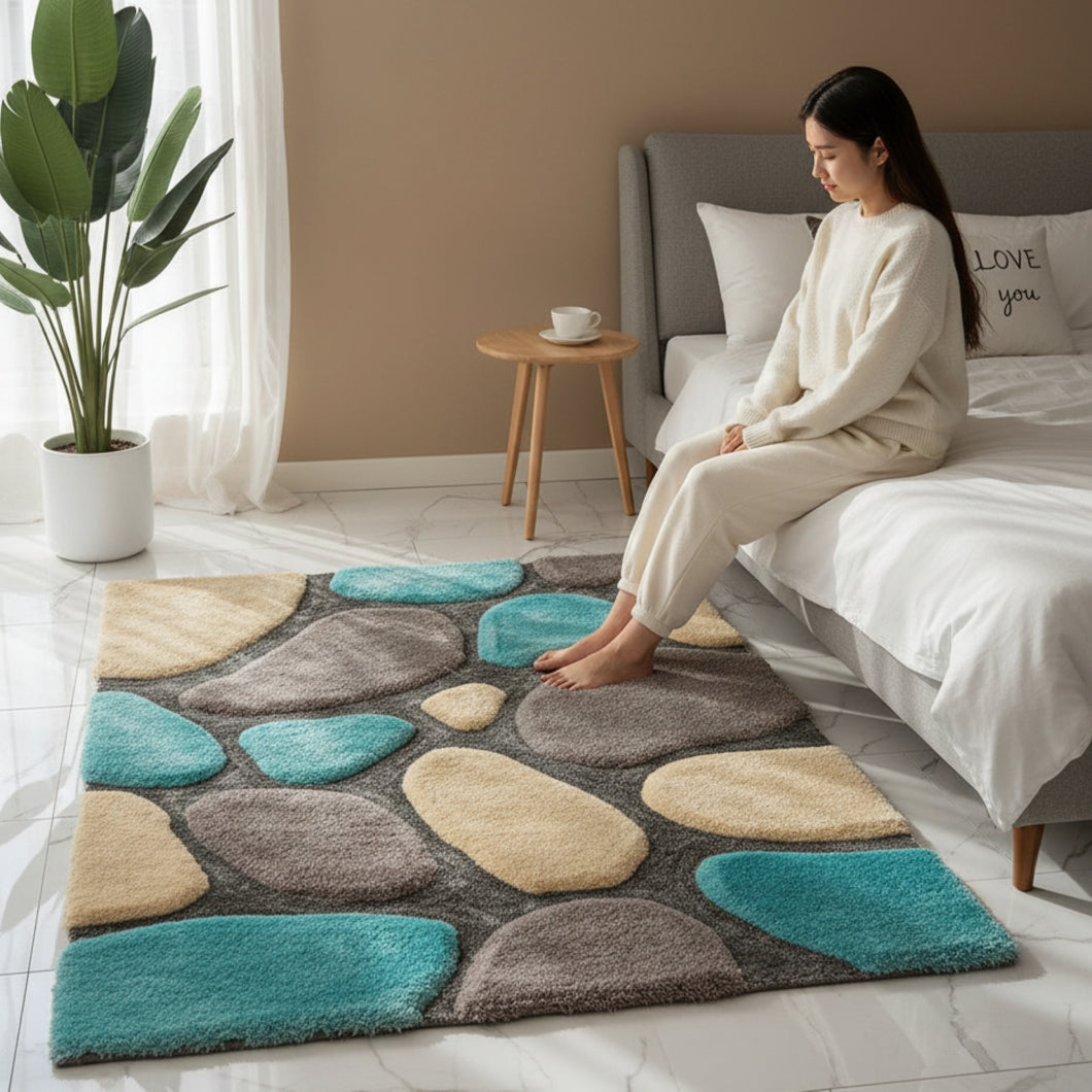 Aqua With Grey 3D Designs Shag Rug/mat/Carpet