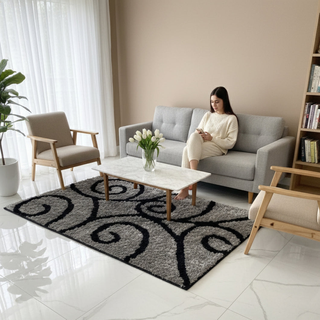 Stylish Gray Multi Design Shag Rug