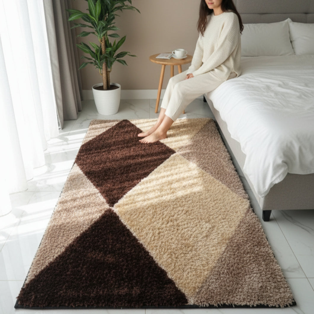 Stylish Coffee Multi Design Shag Rug