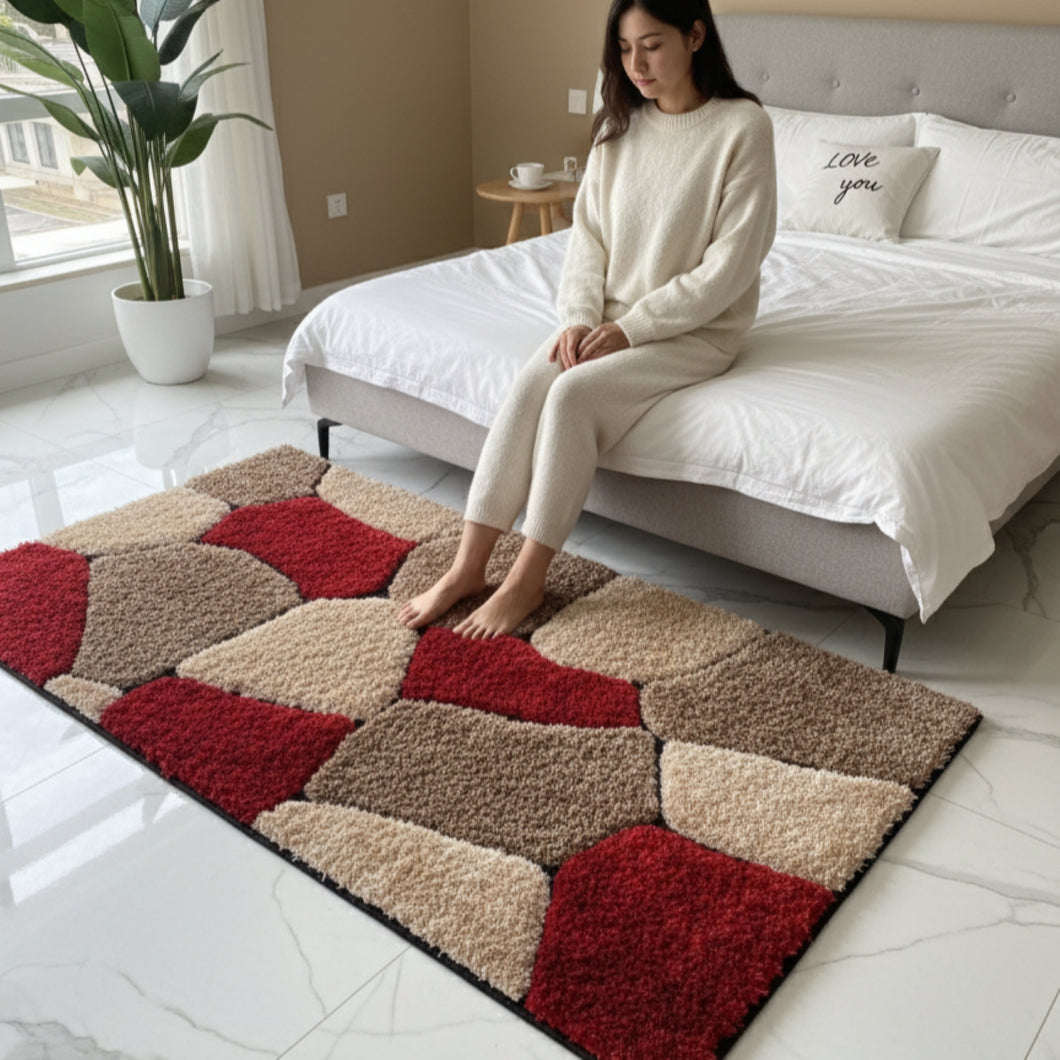 Stylish Red Stone Beige Multi Design Shag Rug