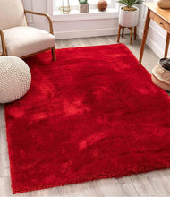 Load image into Gallery viewer, Luxurious Plain Red Microfiber Shaggy Rug – High-Pile Soft Fluffy Floor Carpet for Home Decor
