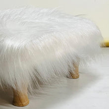 Load image into Gallery viewer, Small Chowki/Stool Square Utility Padded Natural Finish - White Faux Fur (4-Leg)
