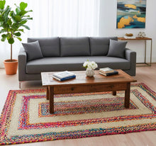 Load image into Gallery viewer, Braided Natural Jute with Multi Cotton Collection Hand Woven Area Rug
