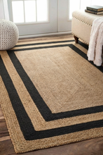 Load image into Gallery viewer, Braided Natural Jute with Black Cotton Collection Hand Woven Area Rug
