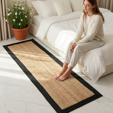 Load image into Gallery viewer, Black Border Braided Natural Jute Bedside Runner
