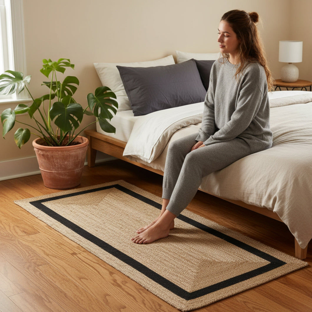 Braided Natural Jute & Black Cotton Bed-side Runner