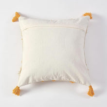Load image into Gallery viewer, White pillow with yellow tassels on a white background
