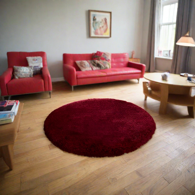 MAROON Plain  - Premium Round Shaggy Rug