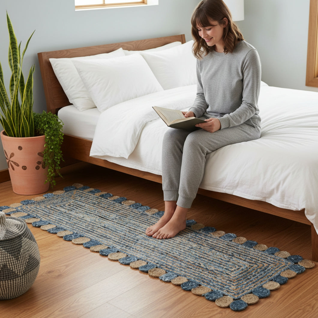 Braided Natural Jute with Denim Bedside Runner