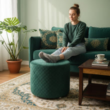 Load image into Gallery viewer, Round Utility Padded Stool/ Ottoman - 4 Leg, Teal color
