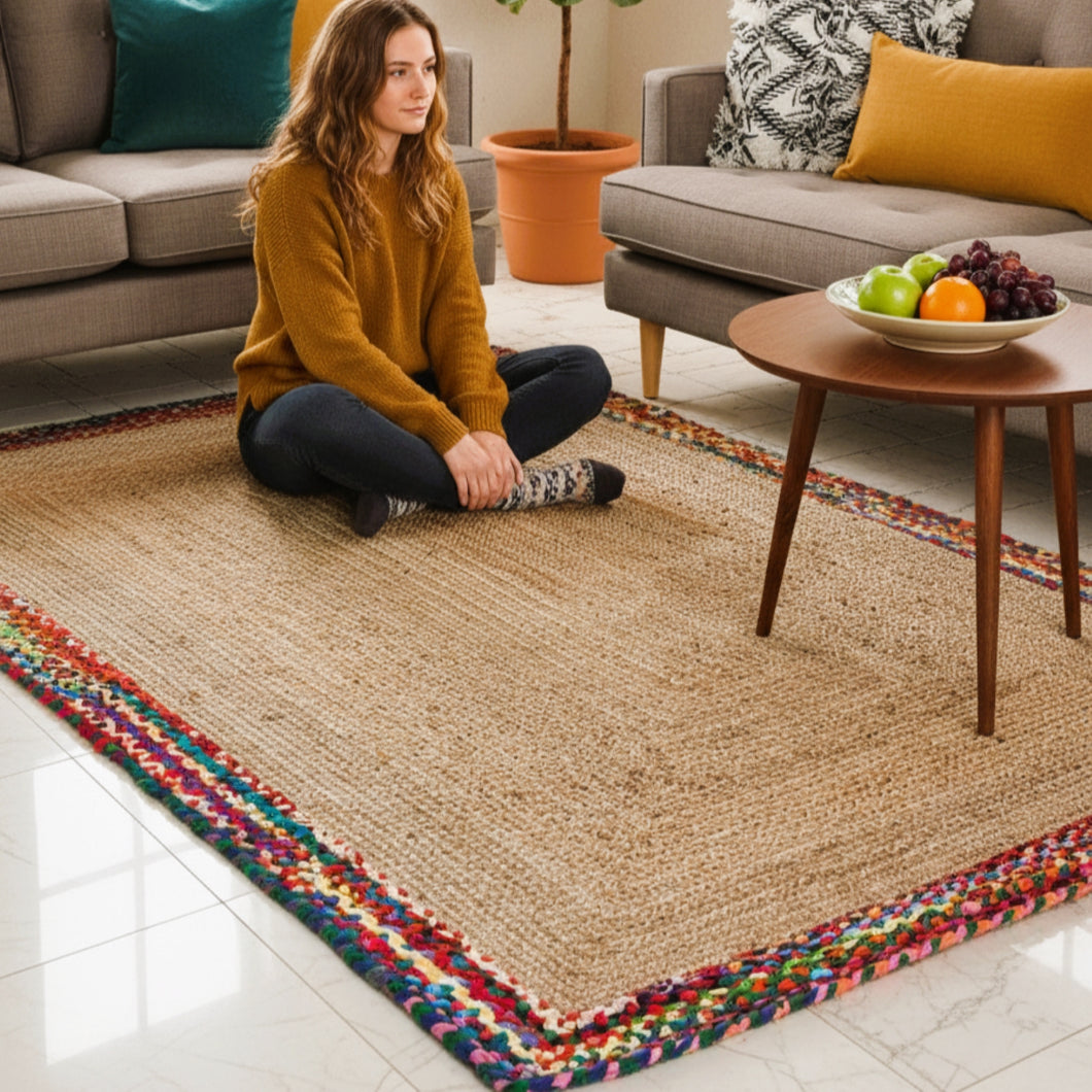 Braided Natural Jute With Multi Cotton Area Rug/Carpet
