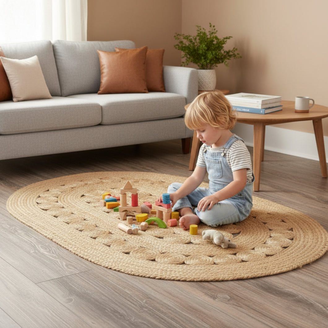 Natural Jute Oval Collection Classic Hand Woven Area Rug