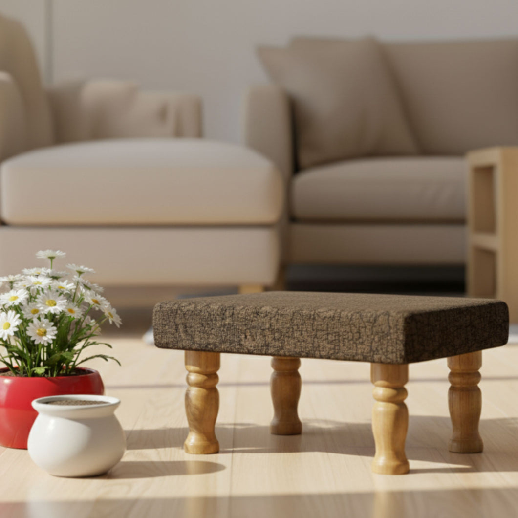 Small Chowki/Stool Square Utility Padded Natural Finish - Oliva (4-Leg)