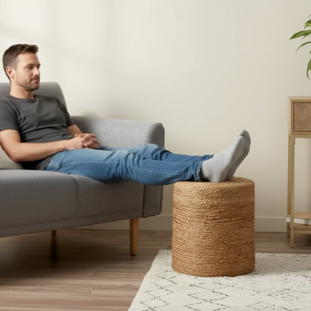 Beige Natural Jute Pouf/Ottoman