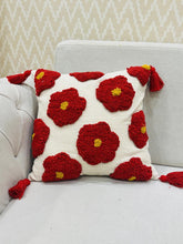Load image into Gallery viewer, Handcrafted Punch Needle Embroidered Cushion Cover - Red Flower

