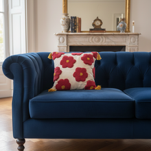 Load image into Gallery viewer, Handcrafted Punch Needle Embroidered Cushion Cover - Red Floral
