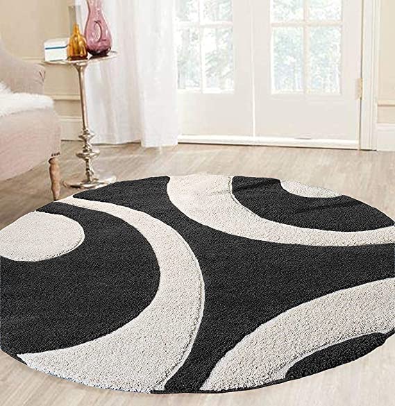 Black & Ivory - Premium Soft Modern  Round Shaggy Rug