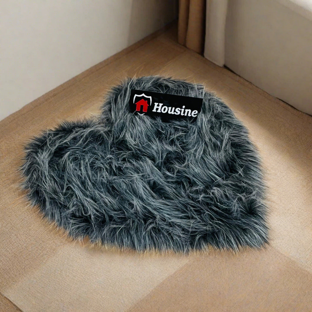 Grey_multi Heart Faux Fur Rug, Luxury Fluffy Area Rug - 80x80 cm