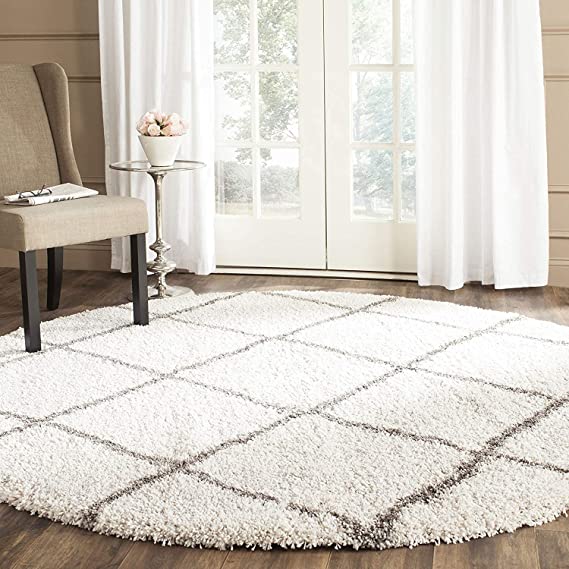 Grey with Ivory - Premium Soft Modern  Round Shaggy Rug