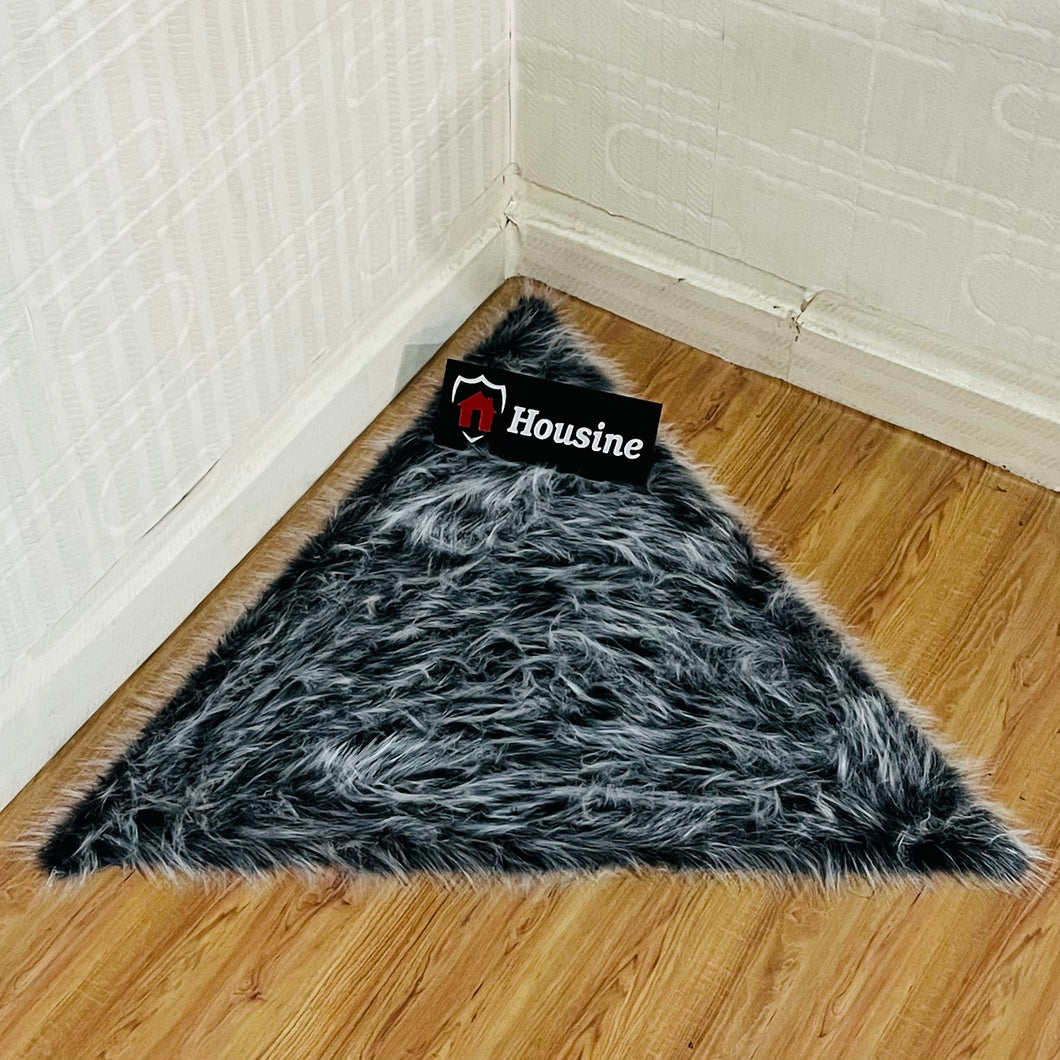 Grey Multi Triangle Faux Fur Rug, Luxury Fluffy Area Rug - 90x90 cm