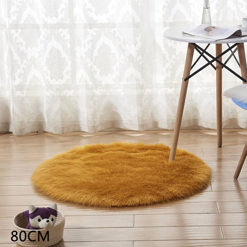 Round Rug Fur Golden Round Faux Fur Rug, Luxury Fluffy Area Rug - 80x80 cm – Rugskart