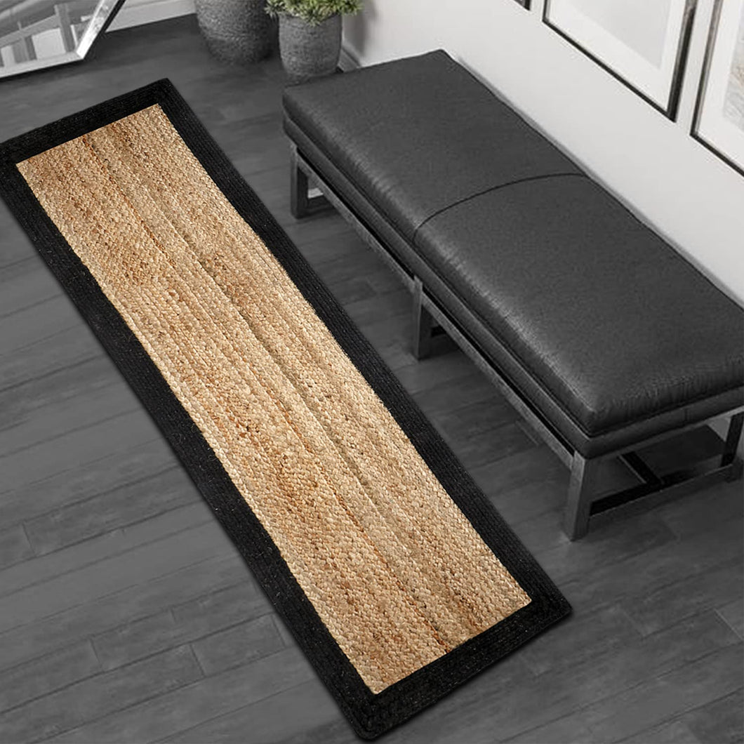 Black Border Braided Natural Jute Bedside Runner