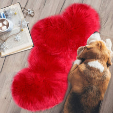 Load image into Gallery viewer, 2 Pieces Fluffy Faux Area Rug Heart Shaped Rug for Home  - Red
