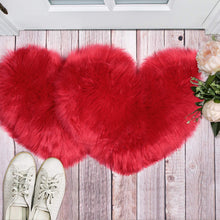 Load image into Gallery viewer, 2 Pieces Fluffy Faux Area Rug Heart Shaped Rug for Home  - Red
