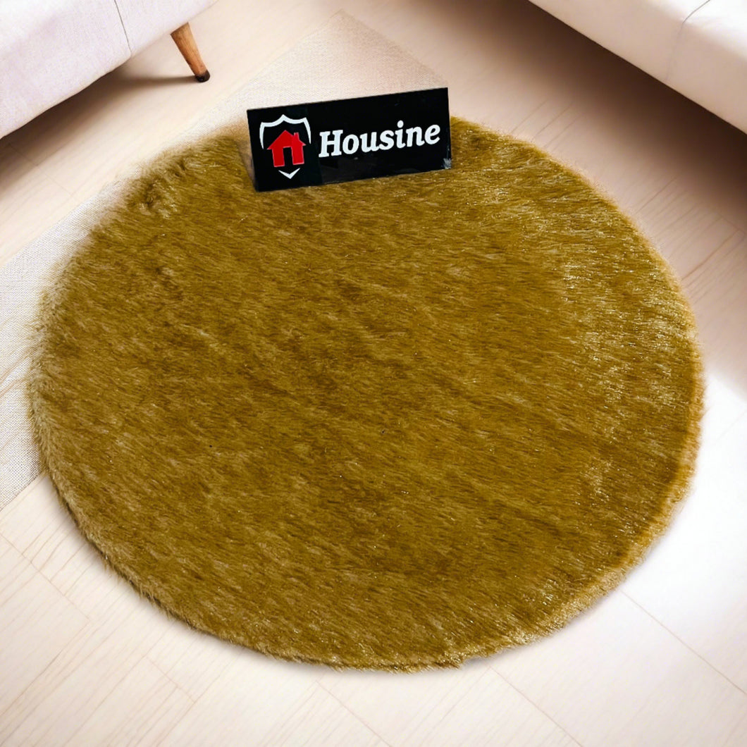 Golden Small Fur Round Faux Fur Rug, Luxury Fluffy Area Rug - 80x80 cm