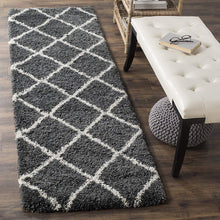 Load image into Gallery viewer, Gray &amp; Ivory Plain Shaggy Bedside runner Rug
