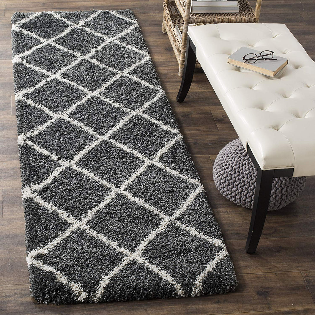 Gray & Ivory Plain Shaggy Bedside runner Rug