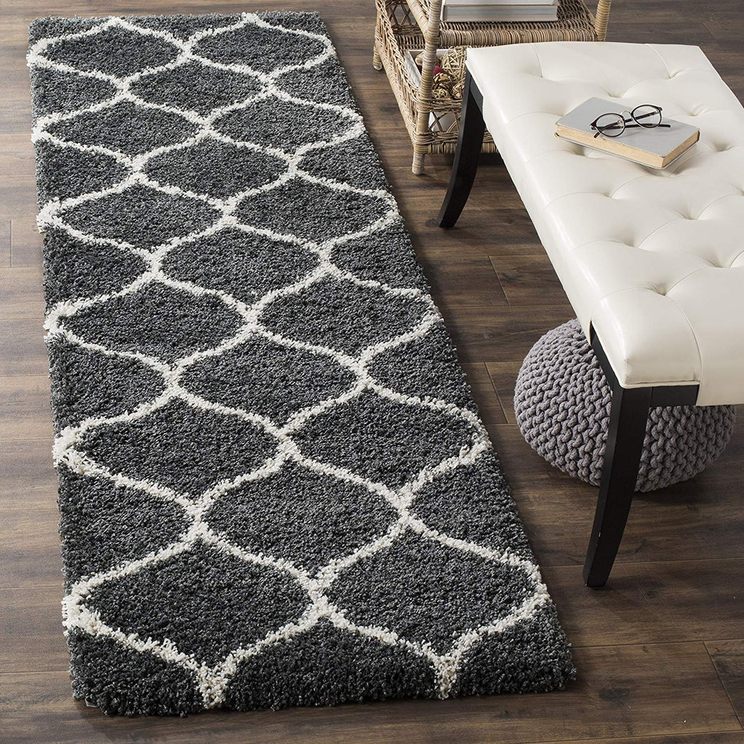 Grey & Ivory Plain Shaggy Bedside runner